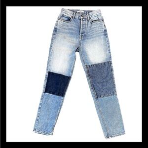 PacSun Ultra High Rise Slim Fit Patchwork Denim Jeans Size 25 90’s Y2K Boho